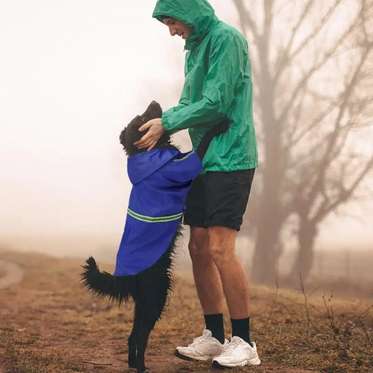 Dog Rain Poncho Jacket Adjustable Hooded With Reflective Strip High-Visibility