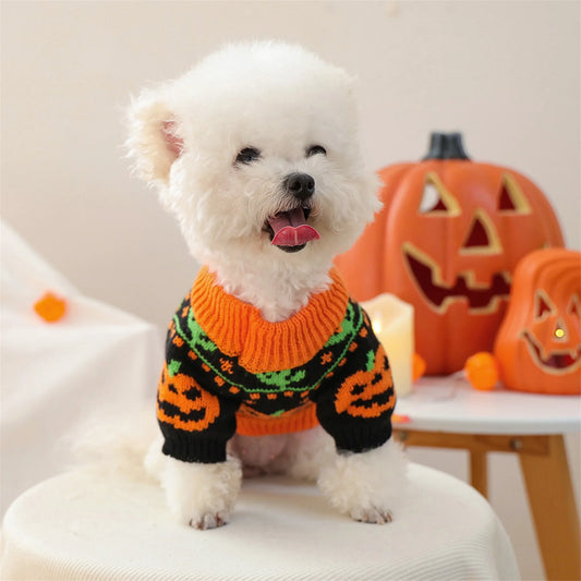 Halloween Costume for Dogs and Cats Pumpkin Knitted Sweater