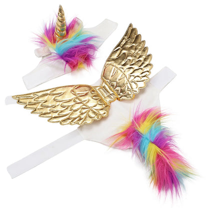 Pet Unicorn Costume Set with Horn Wings and Rainbow Mane - Cosplay Outfit for Halloween