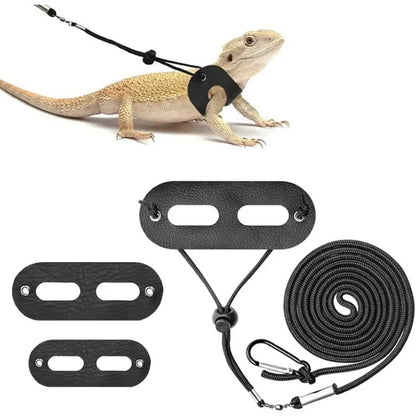 Small Animals Lizard Leash Harness Soft Padding Leather Vest Top with Hook and Loop Clothes