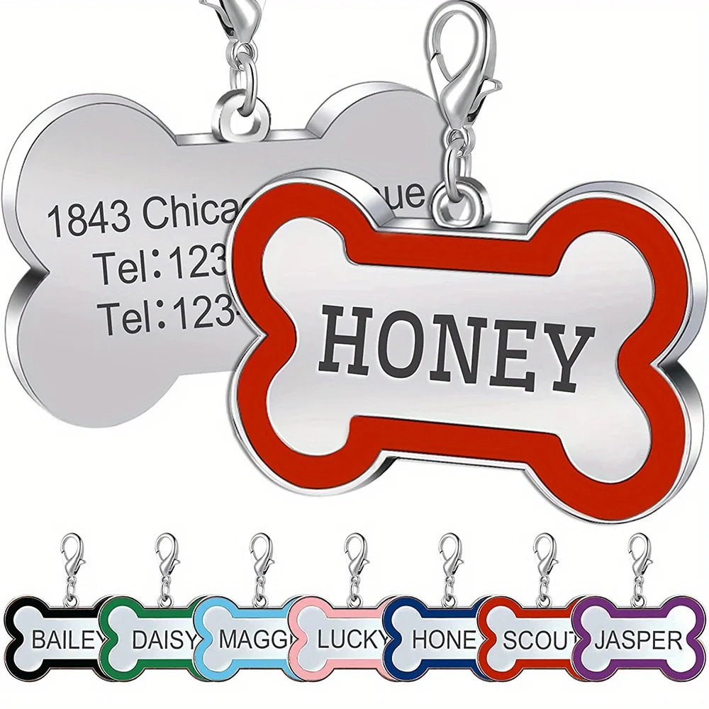 1PC Custom Engraved Name Tag for Pets Personalized Zinc Alloy Bone-Shaped ID
