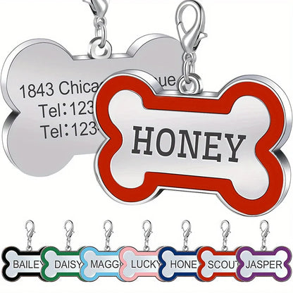 1PC Custom Engraved Name Tag for Pets Personalized Zinc Alloy Bone-Shaped ID