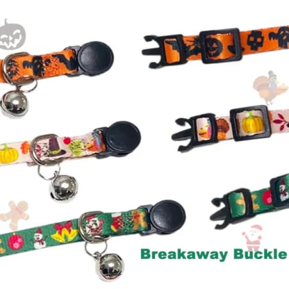 3 Pack Halloween Thanksgiving Christmas Pet Collars with Bow Tie and Bell Breakaway Safety Collars for Holidays