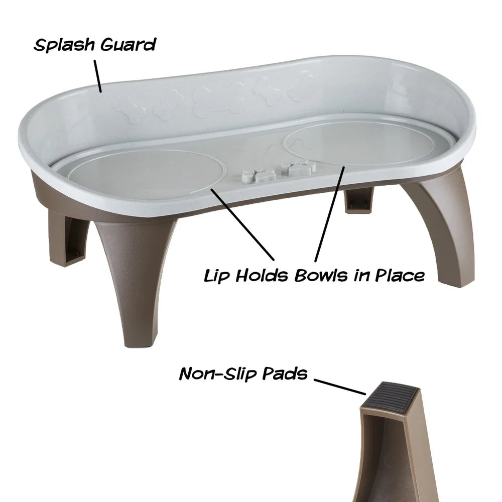 Elevated Dog Bowl Stand with Splash Guard Portable Feeding Tray