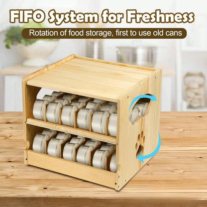 Cat Food Cans Storage Organizer 2 Tier Stackable Bamboo