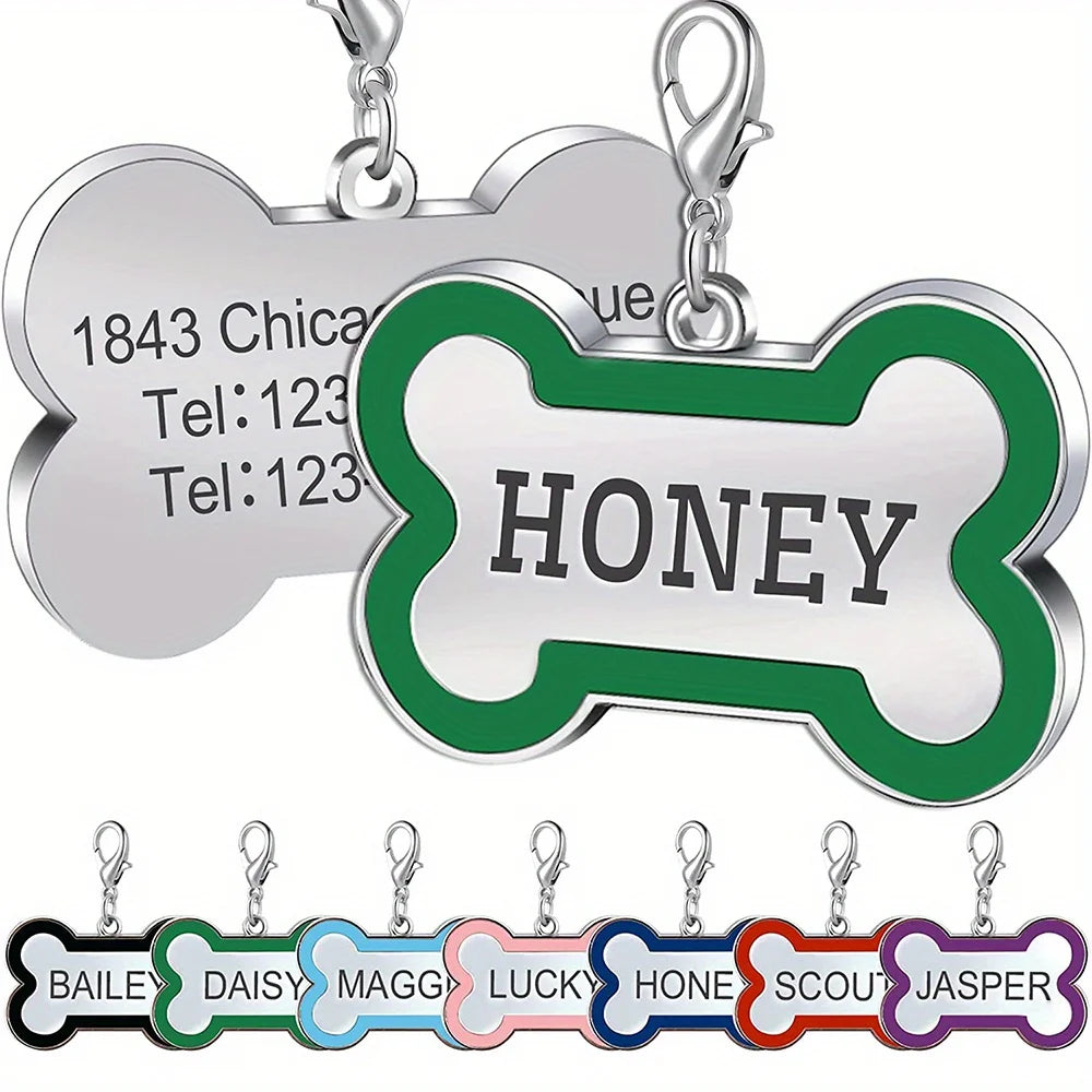 1PC Custom Engraved Name Tag for Pets Personalized Zinc Alloy Bone-Shaped ID