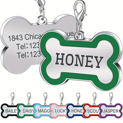 1PC Custom Engraved Name Tag for Pets Personalized Zinc Alloy Bone-Shaped ID