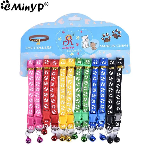 12Pcs Cute Cat Collar With Bell Adjustable 6 Colors For cats and small dogs