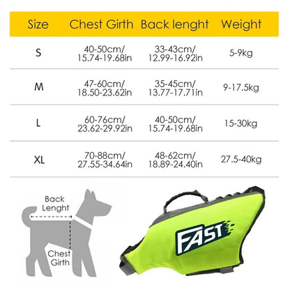 Dog Life Jacket, Adjustable Reflective Safety Vest for Swimming, Surfing, or Pool Use
