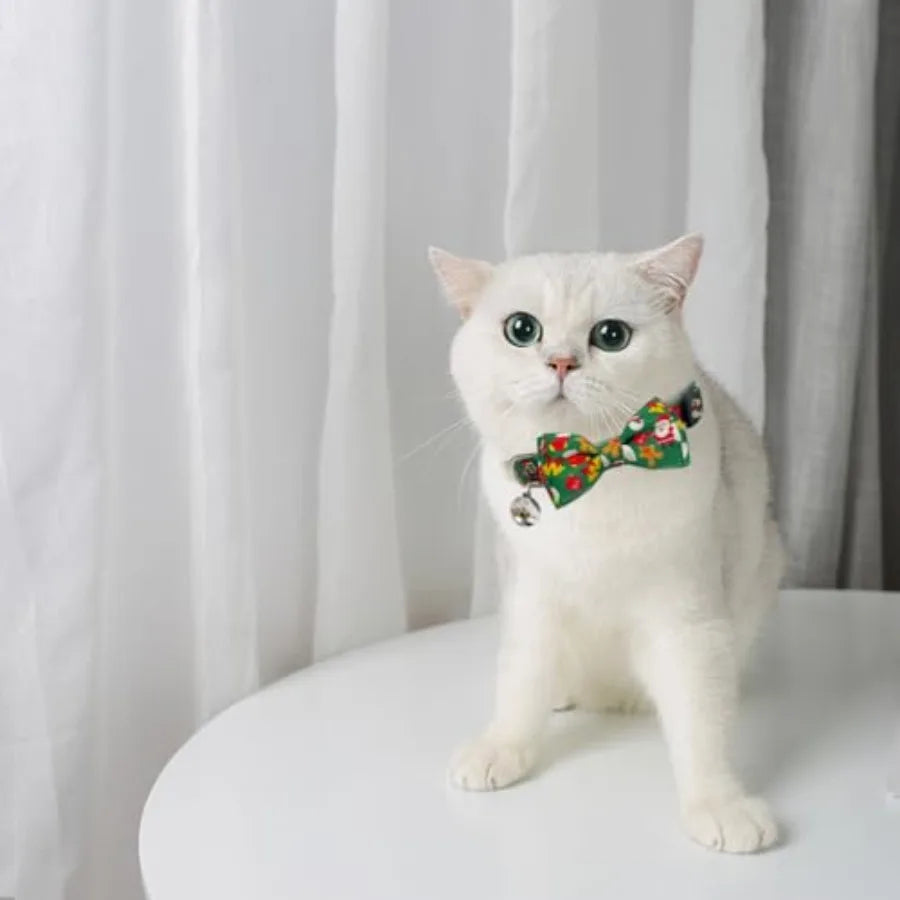 3 Pack Halloween Thanksgiving Christmas Pet Collars with Bow Tie and Bell Breakaway Safety Collars for Holidays