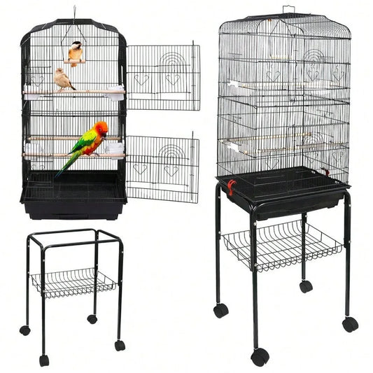 59''H Rolling Bird Cage  with Stand & Tray