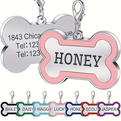 1PC Custom Engraved Name Tag for Pets Personalized Zinc Alloy Bone-Shaped ID