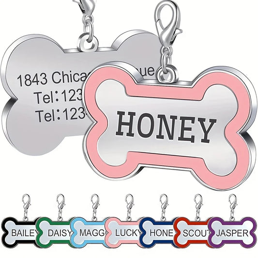 1PC Custom Engraved Name Tag for Pets Personalized Zinc Alloy Bone-Shaped ID