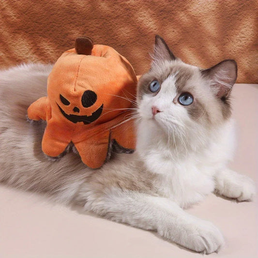 Halloween pet plush  toy with flipping pumpkin octopus on both sides