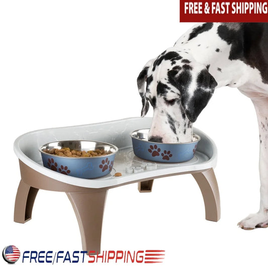 Elevated Dog Bowl Stand with Splash Guard Portable Feeding Tray
