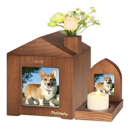 Pet Urns with Photo Frame  Small Box Wood Urn  Pet Picture Frame Candle Holder