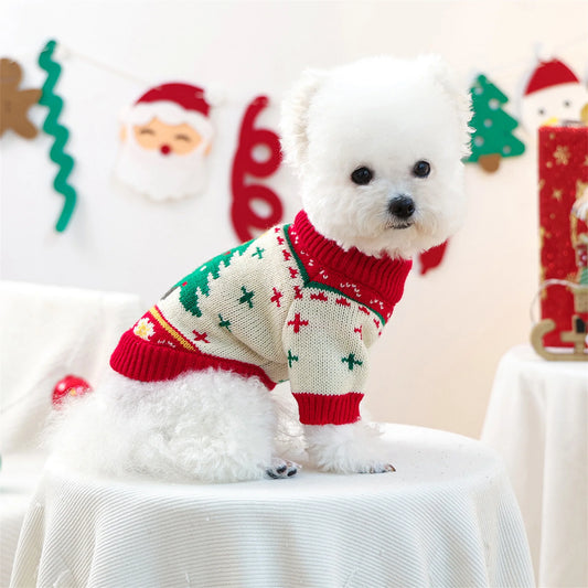 Christmas Reindeer Pet Sweater Holiday Pet Clothes Knit Xmas Tree Design