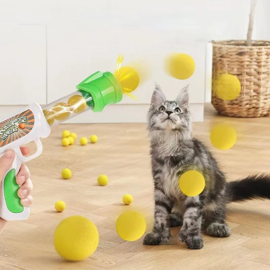 Launch Cat Toys Interactive Shooter Gun Plush Ball Games Mini Pompoms