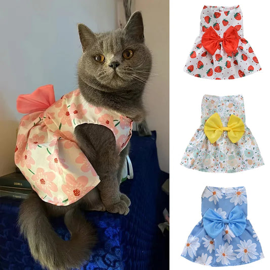 Pet Dresses with Bow for Small Dogs Cats  Fruit Flower Print Pet Clothes