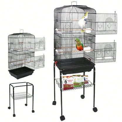59''H Rolling Bird Cage  with Stand & Tray