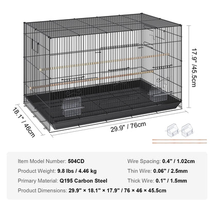 30inch Pet Bird Cage Metal with Rolling Stand Tray