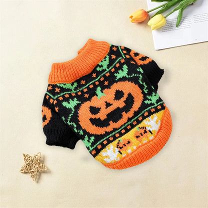 Halloween Costume for Dogs and Cats Pumpkin Knitted Sweater