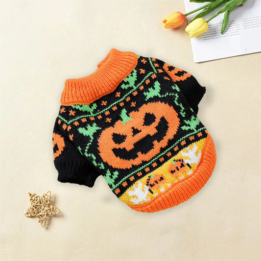Halloween Costume for Dogs and Cats Pumpkin Knitted Sweater
