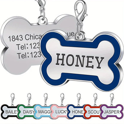 1PC Custom Engraved Name Tag for Pets Personalized Zinc Alloy Bone-Shaped ID