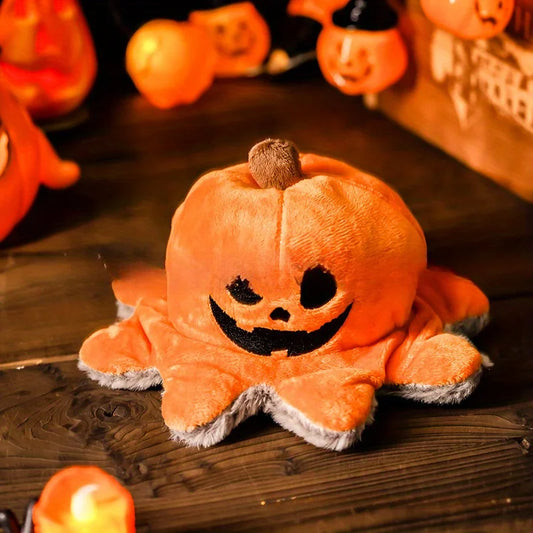 Halloween pet plush  toy with flipping pumpkin octopus on both sides