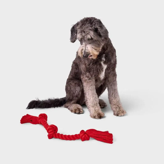 15 Inch Red Rope Toy for Tug of War Fetch Interactive Play Chewing