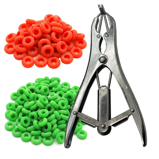 1 Set Castrate Emasculate Pliers and Bands Tail Cut  livestock Castration Band Forceps