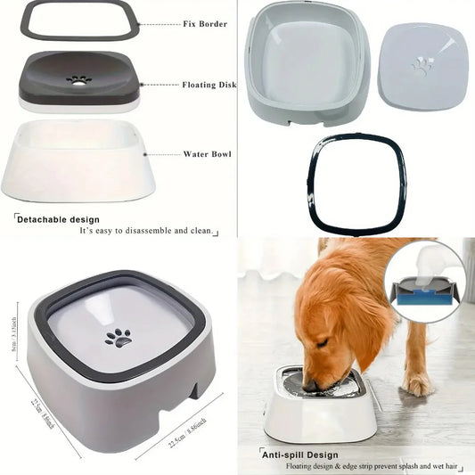 Spill-Proof Plastic Pet Water Bowl with Non-Slip Base & Floating Filter