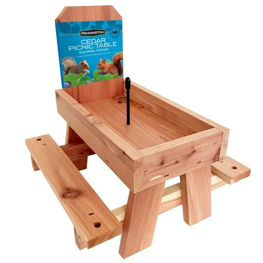 Red Cedar Squirrel Feeder Picnic Table  Outdoor Hanging Wildlife Feeder
