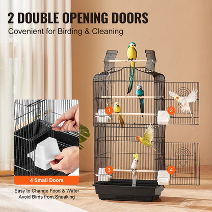 Open Top Large Parrot Bird Cage Hanging for Birds with Swing and Perch