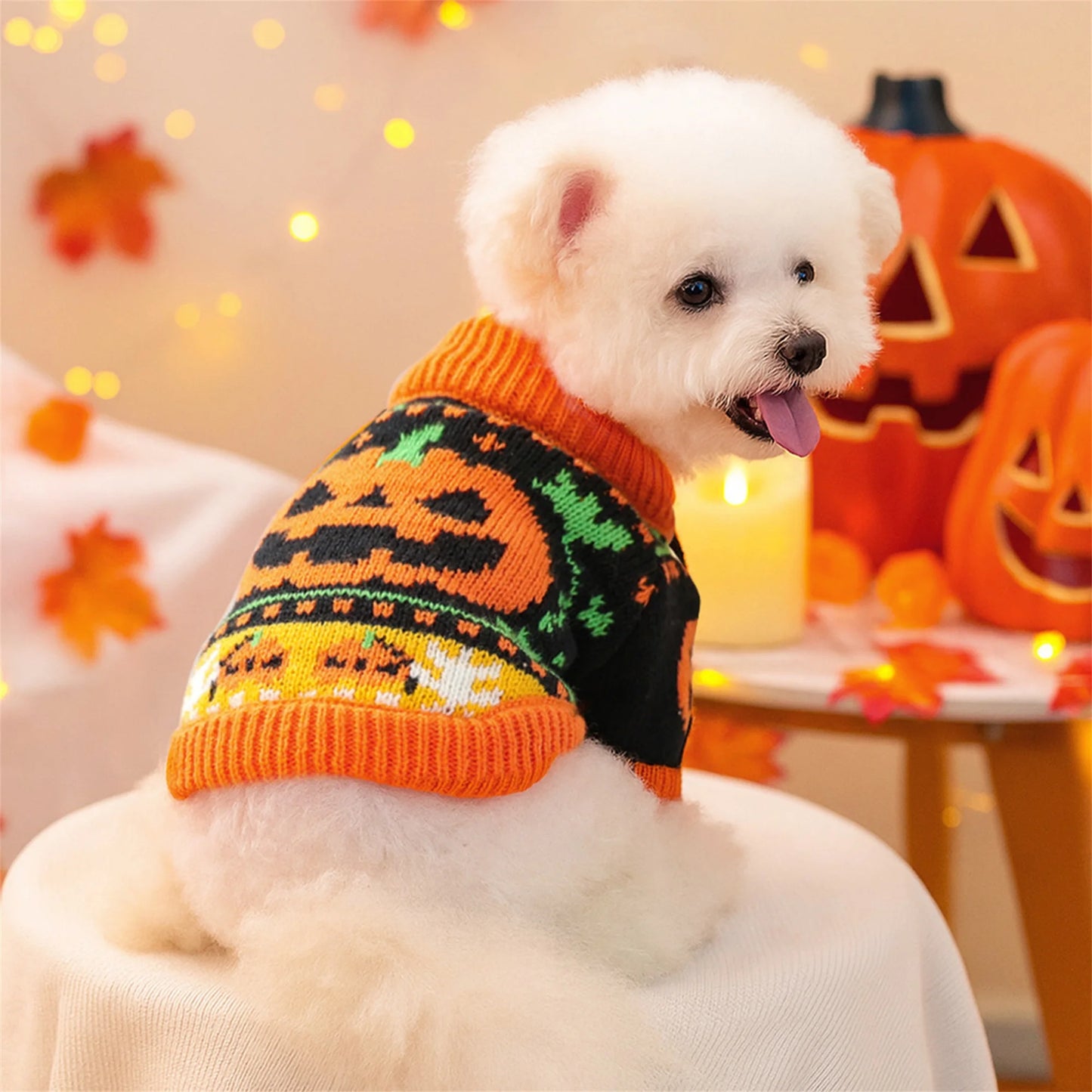 Halloween Costume for Dogs and Cats Pumpkin Knitted Sweater