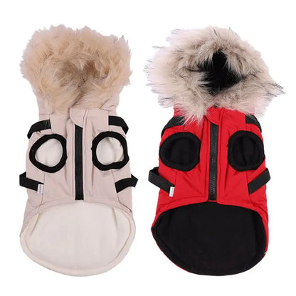 Winter Pet Jacket With Harness Clothes Outfit Waterproof Hooded Coat