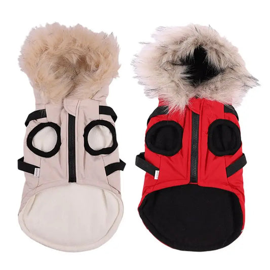 Winter Pet Jacket With Harness Clothes Outfit Waterproof Hooded Coat