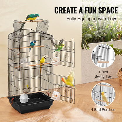 Open Top Large Parrot Bird Cage Hanging for Birds with Swing and Perch