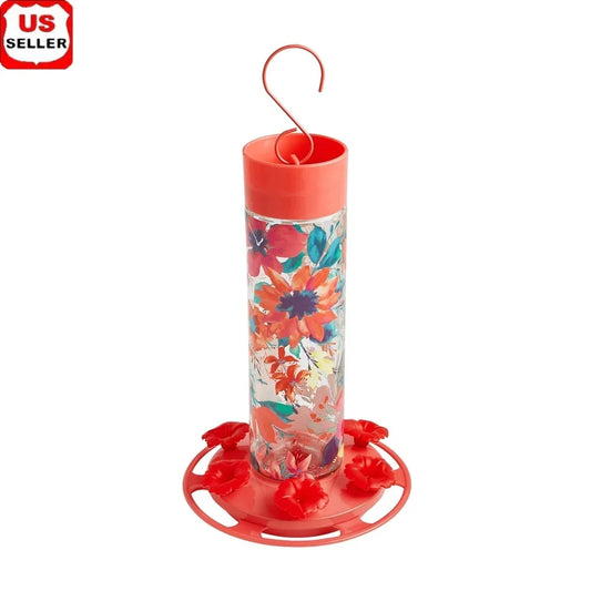Fresh Floral Decorative Glass Hummingbird Feeder with Ant Moat Perching Ring and Leak Free Flower Ports