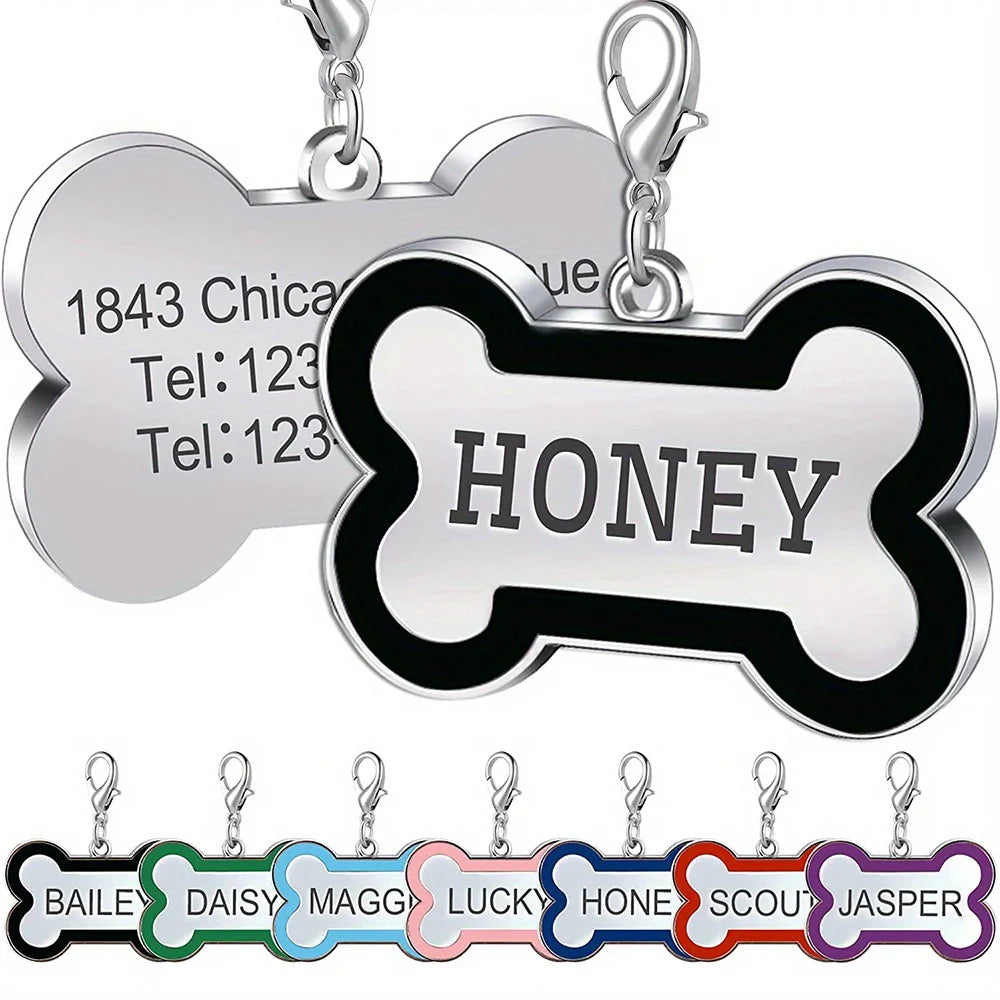 1PC Custom Engraved Name Tag for Pets Personalized Zinc Alloy Bone-Shaped ID