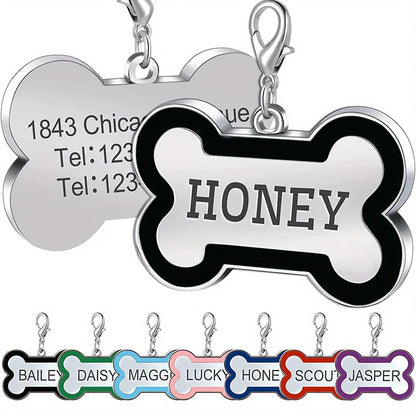 1PC Custom Engraved Name Tag for Pets Personalized Zinc Alloy Bone-Shaped ID