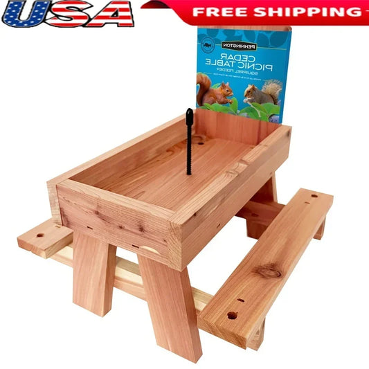 Red Cedar Squirrel Feeder Picnic Table  Outdoor Hanging Wildlife Feeder