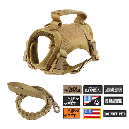 Tactical Cat Small Dog Harness with Leash and 9 Patches  Vest with Handle