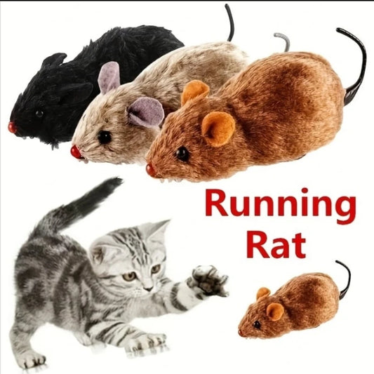 1Pc Funny Lifelike Plush Mouse Running Rat Toy Random Color