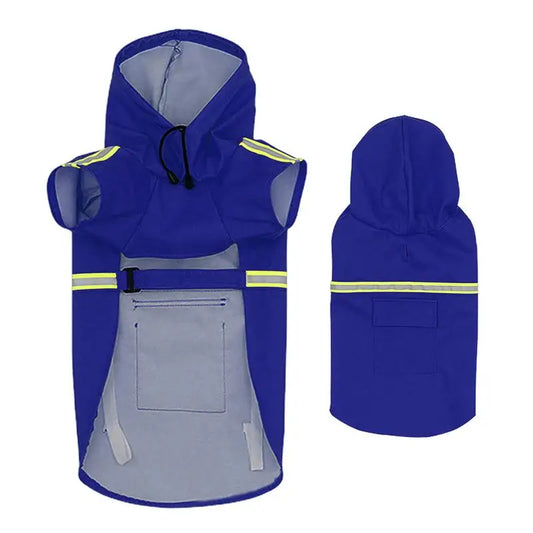Dog Rain Poncho Jacket Adjustable Hooded With Reflective Strip High-Visibility
