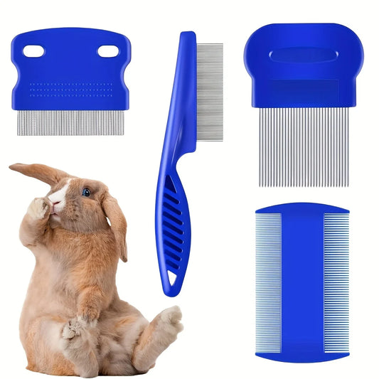 Pack of 4 Flea and Lice Combs, Stainless Steel Grooming Comb with Round Teeth, Double-sided Professional