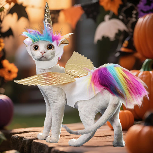 Pet Unicorn Costume Set with Horn Wings and Rainbow Mane - Cosplay Outfit for Halloween