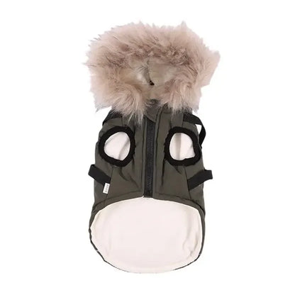 Winter Pet Jacket With Harness Clothes Outfit Waterproof Hooded Coat