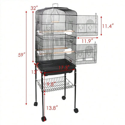 59''H Rolling Bird Cage  with Stand & Tray