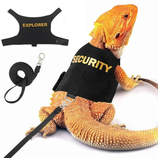 Small Animals Lizard Leash Harness Soft Padding Leather Vest Top with Hook and Loop Clothes